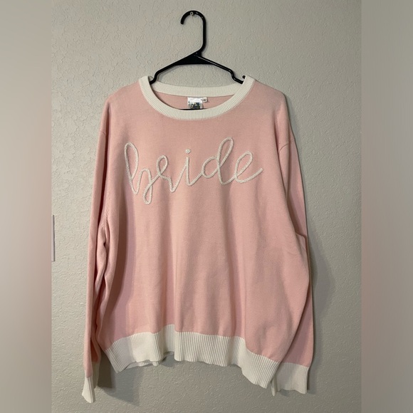 QUEEN OF SPARKLES “Bride” Sparkle Pink Crewneck size Extra Large Womens - Picture 3 of 7